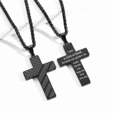 Stainless Steel Cross Flag Necklace with Single-Side