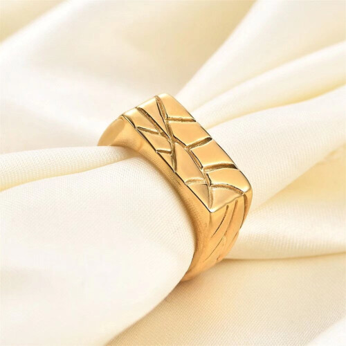 Men's Stainless Steel Hip Hop Rectangular Signet Ring Gold 1