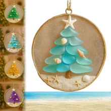 Sea Glass Christmas Tree Ornaments Purple 8cm Acrylic