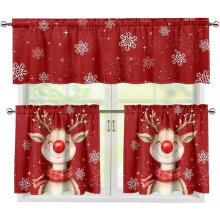 Red Christmas Reindeer Kitchen Curtains and Valances Set