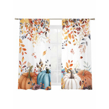 Pumpkin Sheer Curtains 52x72 Inch Fall Orange Brown
