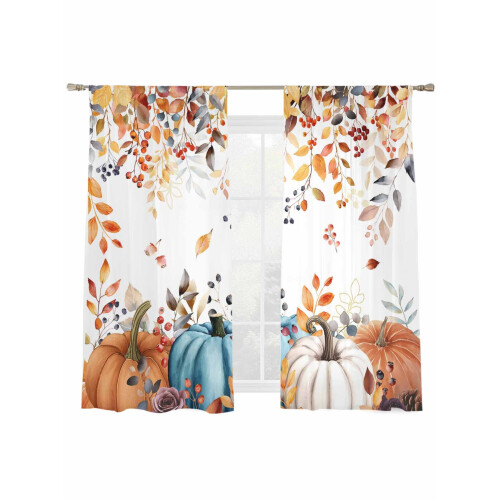 Pumpkin Sheer Curtains 52x72 Inch Fall Orange Brown