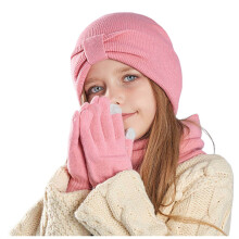 AWZXDE Girls Knitted Winter Hat Scarf Gloves Set Pink One