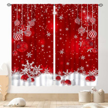 Christmas Curtains Red White Snowflakes 2 Panels 84x84 Inch