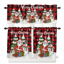 Christmas Tree Kitchen Curtains Set Red Black Plaid 3 pcs