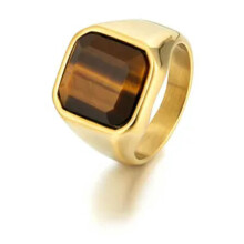 Men's Stainless Steel Tiger Eye Ring Red Black Stone