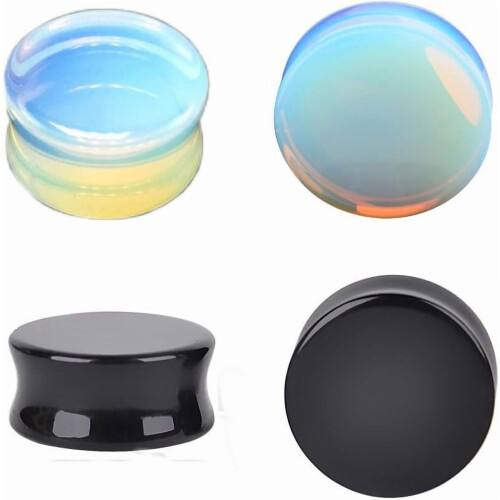 Opalite Moonstone Black Stone Double Flared Ear Plugs