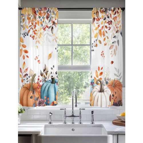 Pumpkin Sheer Curtains 52x72 Inch Fall Orange Brown 1