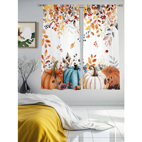Pumpkin Sheer Curtains 52x72 Inch Fall Orange Brown 2
