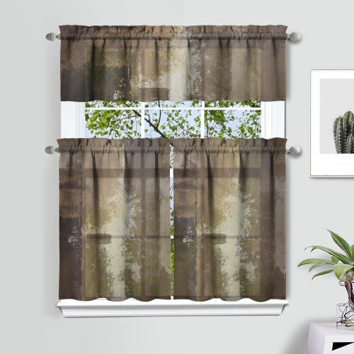 Brown Matte Kitchen Curtain Valance Set 36 Inch 1
