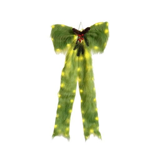 DAMAI Lime Green Furry Tree Topper Bow with Light 17.7x47 1