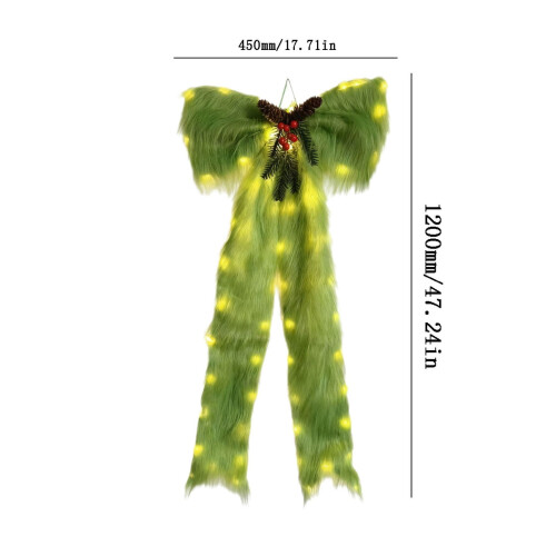 DAMAI Lime Green Furry Tree Topper Bow with Light 17.7x47 2