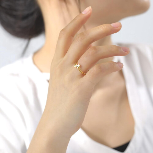 Double Flower Ring Gold Silver Stainless Steel Size 7-11 2