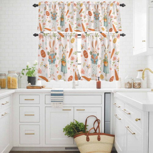 Easter Rabbit Kitchen Curtains and Valances Set Light Pink 2