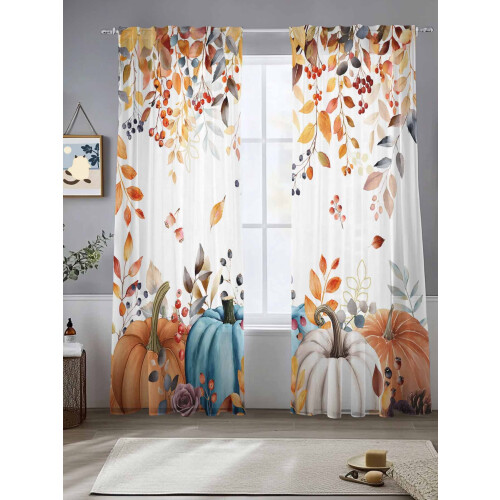 Pumpkin Sheer Curtains 52x84 in Fall Orange Brown 1