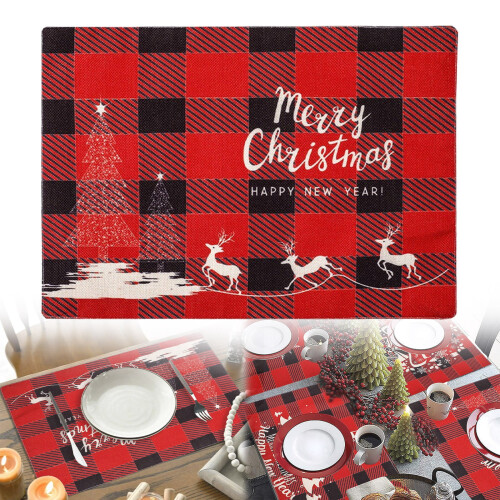 Christmas Plaid Placemat Holiday Table Mat Set 1