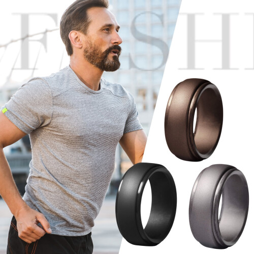 Silicone Wedding Ring for Men 8mm Width 3-Pack Size 8 2