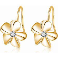 Sterling Silver Hawaiian Plumeria Drop Earrings with CZ
