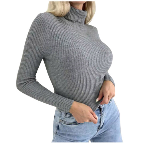 Women's Turtleneck Sweater Ribbed Knit Fitted Pullover