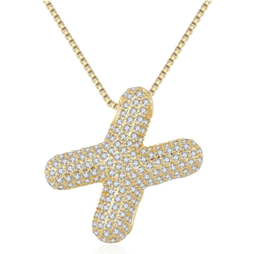 Bubble Letter Necklace 18K Gold Plated Initial Pendant