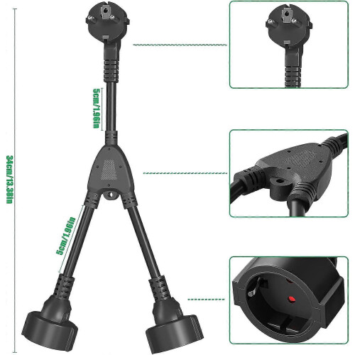 Double Plug Socket German Converter 16A 250V 2