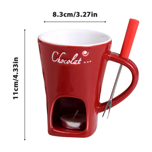 Ceramic Chocolate Fondue Cup with Candle Warmer and Fork 1