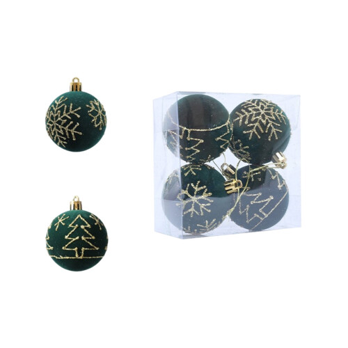 Green Flocked Christmas Balls Tree Decoration Set 12 Pack 1