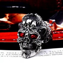 Skull Crown Ring Red CZ Stainless Steel Gothic Biker Ring