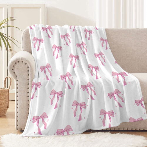Pink Bow Flannel Throw Blanket 27x39 inches 1