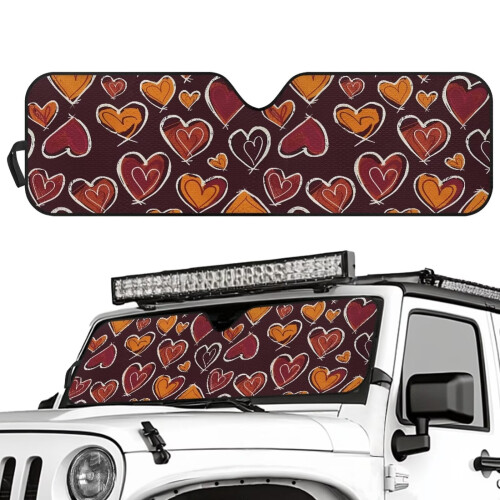 Foldable Heart Print Windshield Sun Shade for Jeep Wrangler 1