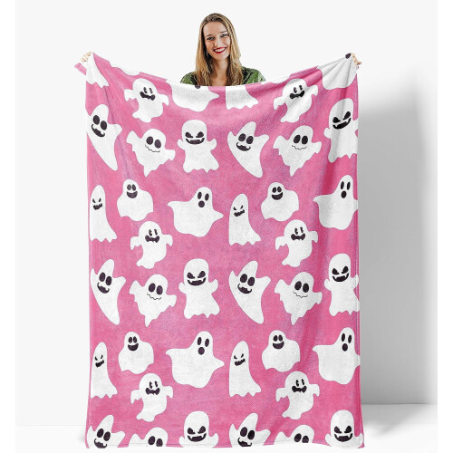 Pink Halloween Fleece Blanket Soft Warm Throw