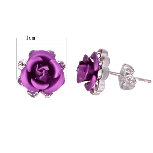 Rose Stud Earrings Rose Gold Plated Crystal 1 Pair 1