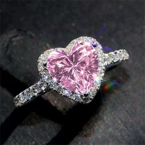 Women's Heart-Shaped Cubic Zirconia Ring Silver Plated Size 2