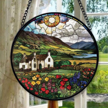Irish Homestead Stained Glass Christmas Ornament Real Glass