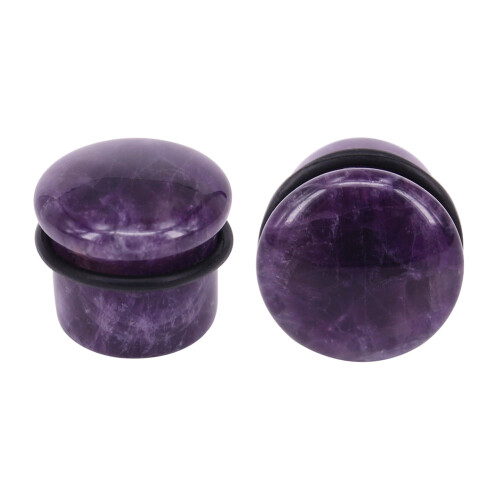 Violet Single Flared Ear Plug Tunnel Natural Stone Mushroom