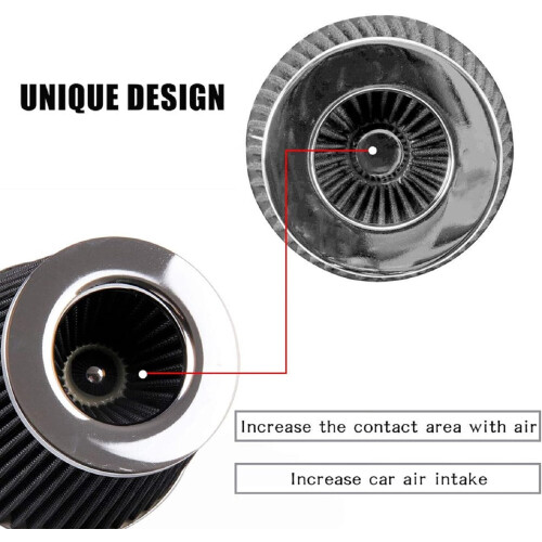 Black Cold Air Intake Filter Cone 76mm Washable Dry 2