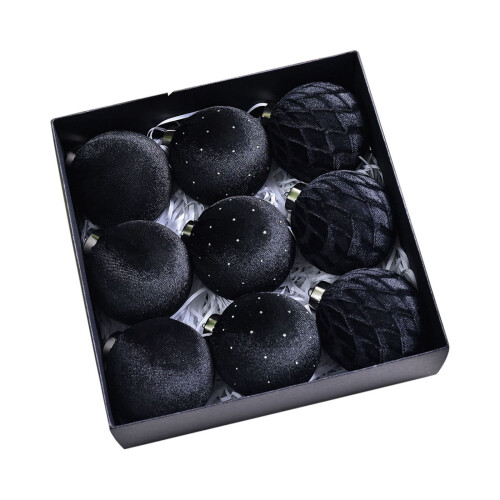 Matte Black Velvet Christmas Ornaments 9 pcs 1