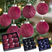 Matte Black Velvet Christmas Ornaments 9 pcs