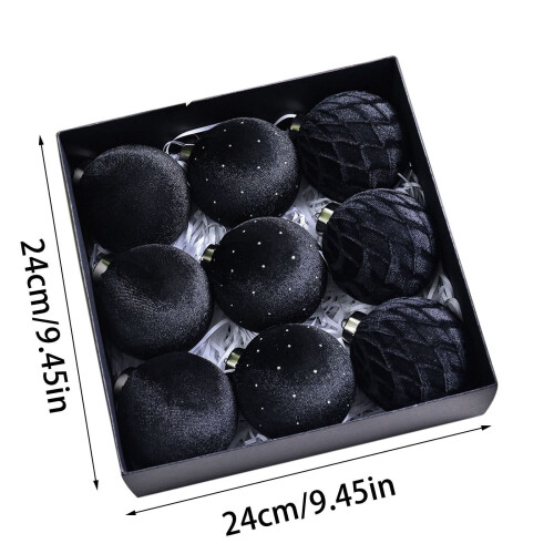 Matte Black Velvet Christmas Ornaments 9 pcs 2