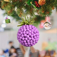 Purple Glitter Foam Berry Ornament with Green Leaves 1 Pack