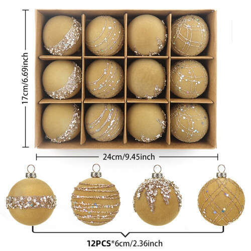 Velvet Christmas Balls Set Coffee 12 PCS 2