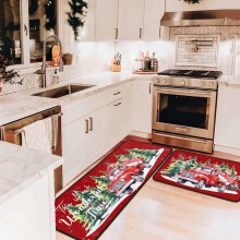 Christmas Kitchen Rugs Set 2 pcs red floral 17x47 in and