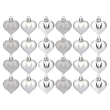 Heart-Shaped Christmas Tree Ornaments Silver 24 pcs