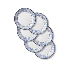 Corelle Vitrelle Salladsfat Set, Tålig och Lätt, 9-tums Runda Tallrikar, Portofino, Caspian, 6-delar