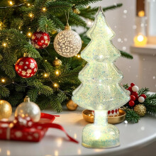 Glass Christmas Tree Green Glowing Tabletop Decoration