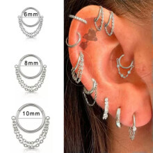 Silver Chain Dangle Huggie Earrings 1.2mm x 8mm