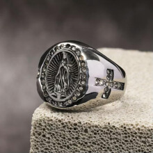 Men's Christian Cross Ring Stainless Steel Size 7-13 Silver