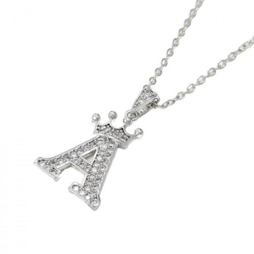 Sterling Silver Crown Initial Pendant Necklace A-Z on 1