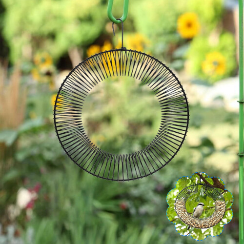 Hanging Bird Feeder Iron Mesh Tray Matte Black 1
