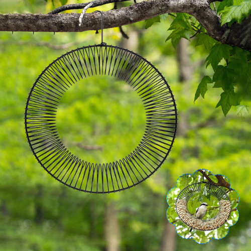 Hanging Bird Feeder Iron Mesh Tray Matte Black 2